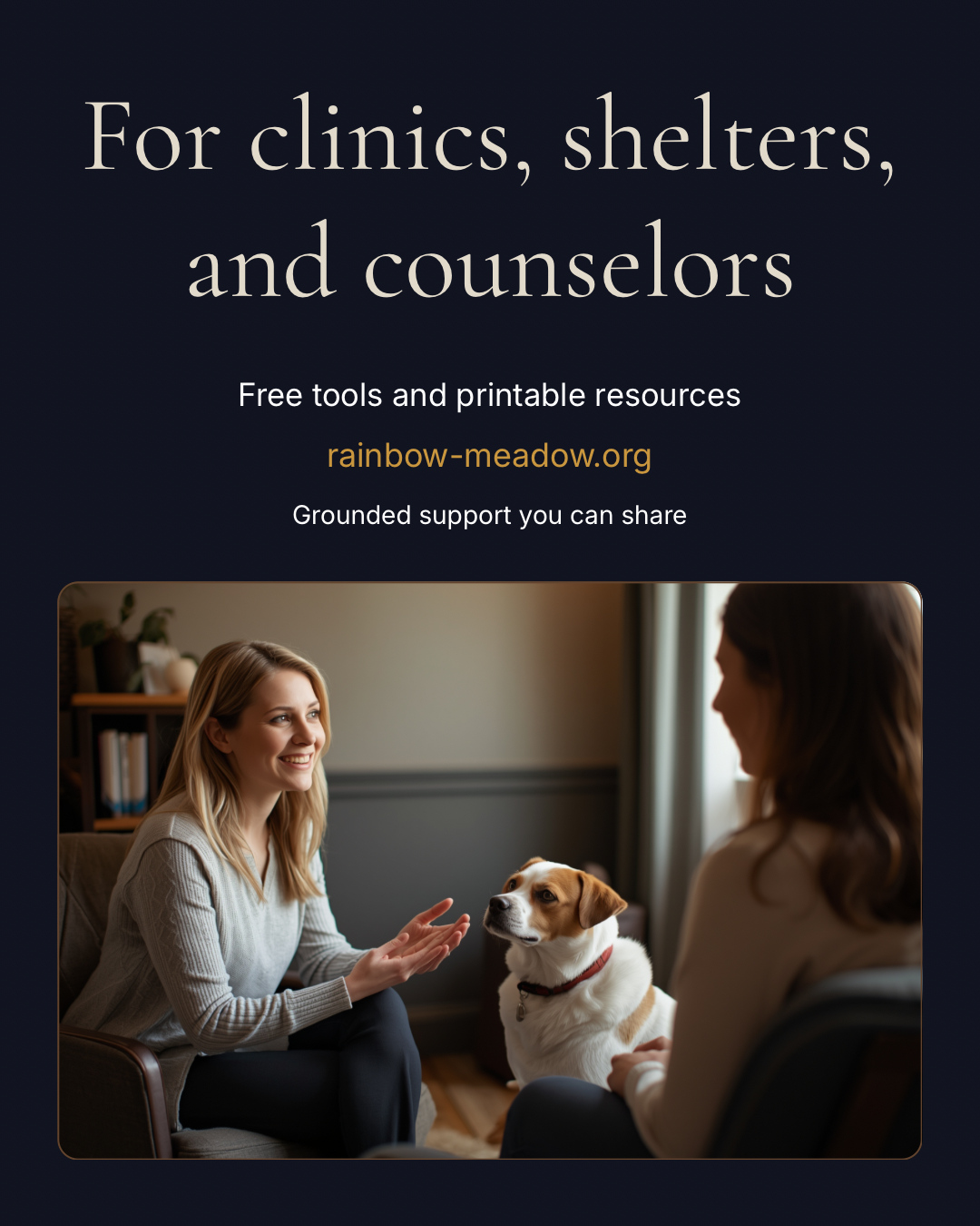 Quiet reminder card for clinics, shelters, and counselors