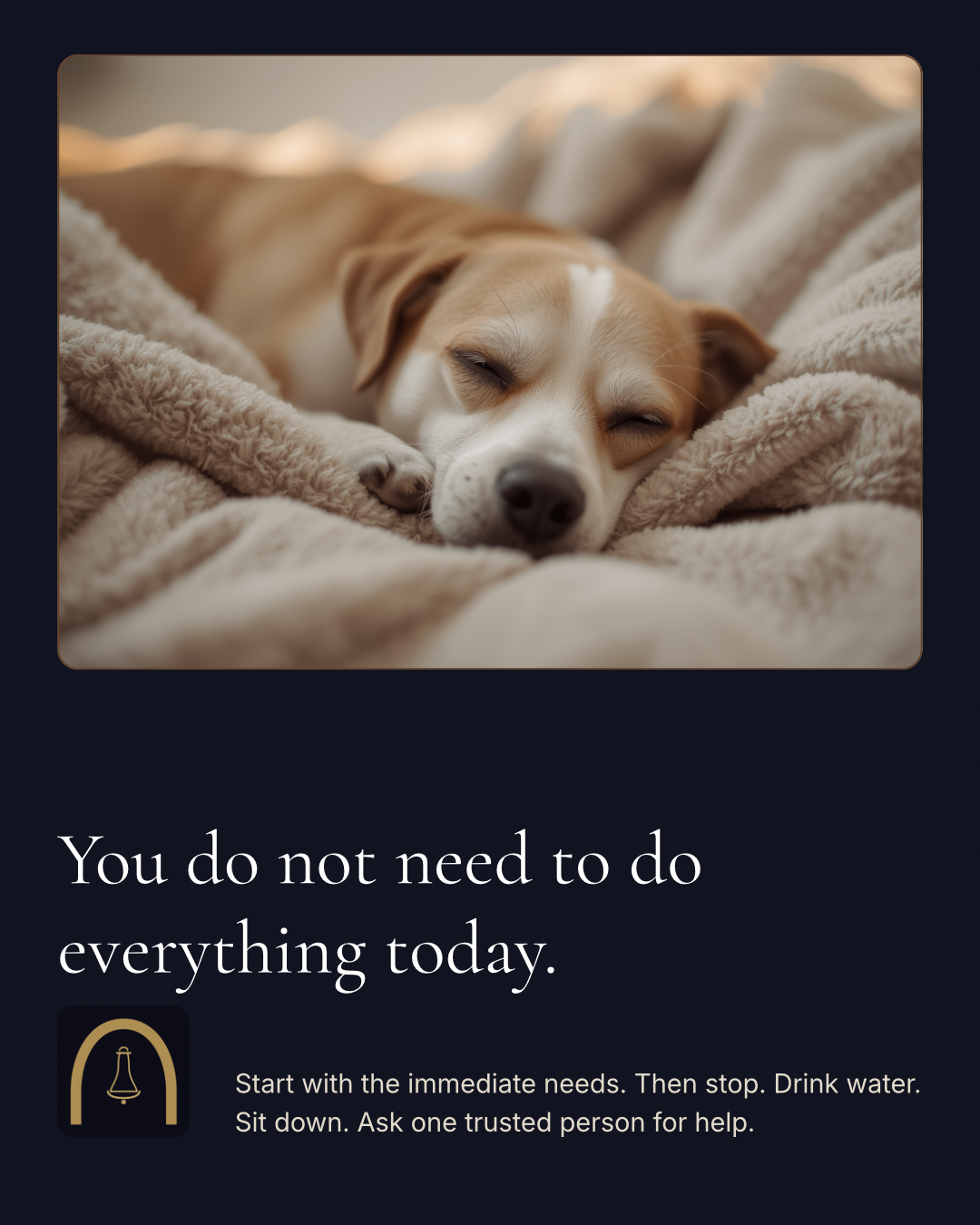 Quiet reminder card with the words 'Not today' over a soft dark background